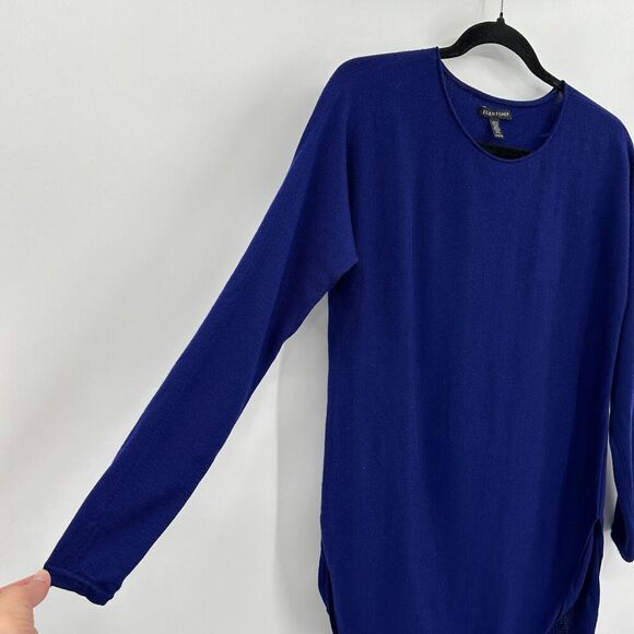 EILEEN FISHER Royal Purple 100% Merino Wool Crew Neck Sweater Tunic Top Size XXS - Picture 3 of 5